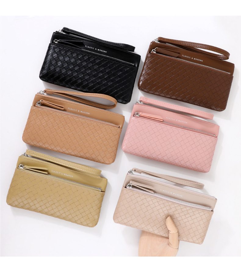 新款大容量编织纹女士手拿包批发零售 跨境热销高级感女钱包包袋详情8