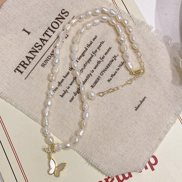 巴洛克淡水珍珠项链女夏气质网红设计感蝴蝶锁骨链不规则珍珠颈链详情19