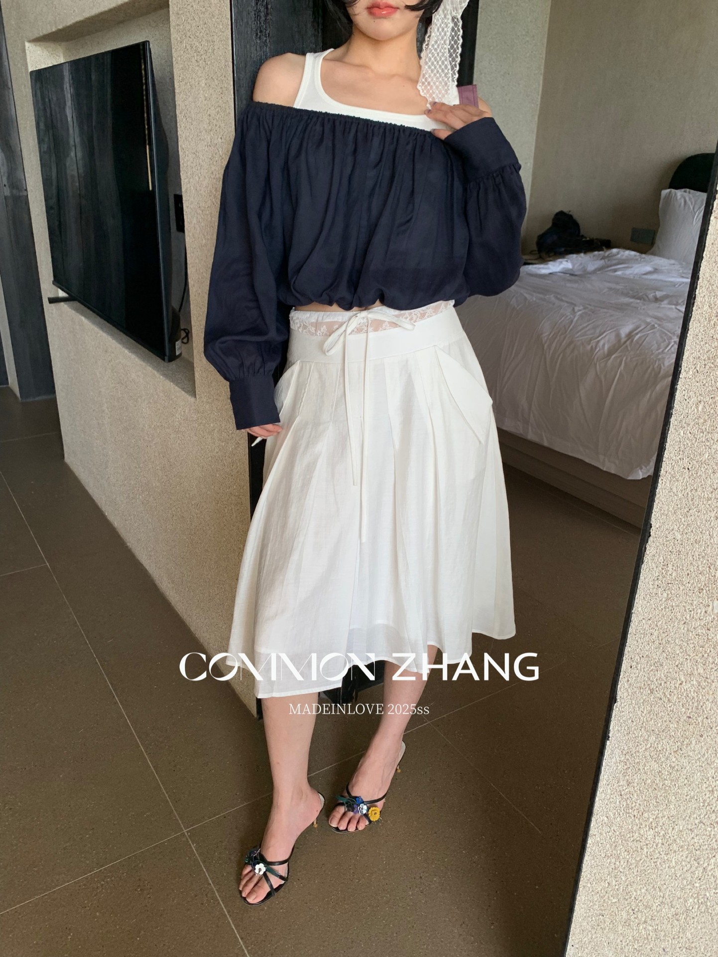 CZ ZHANG Summer French lace-up waist Tencel solid color low-waist A-line pleated skirt B22859 pic 16