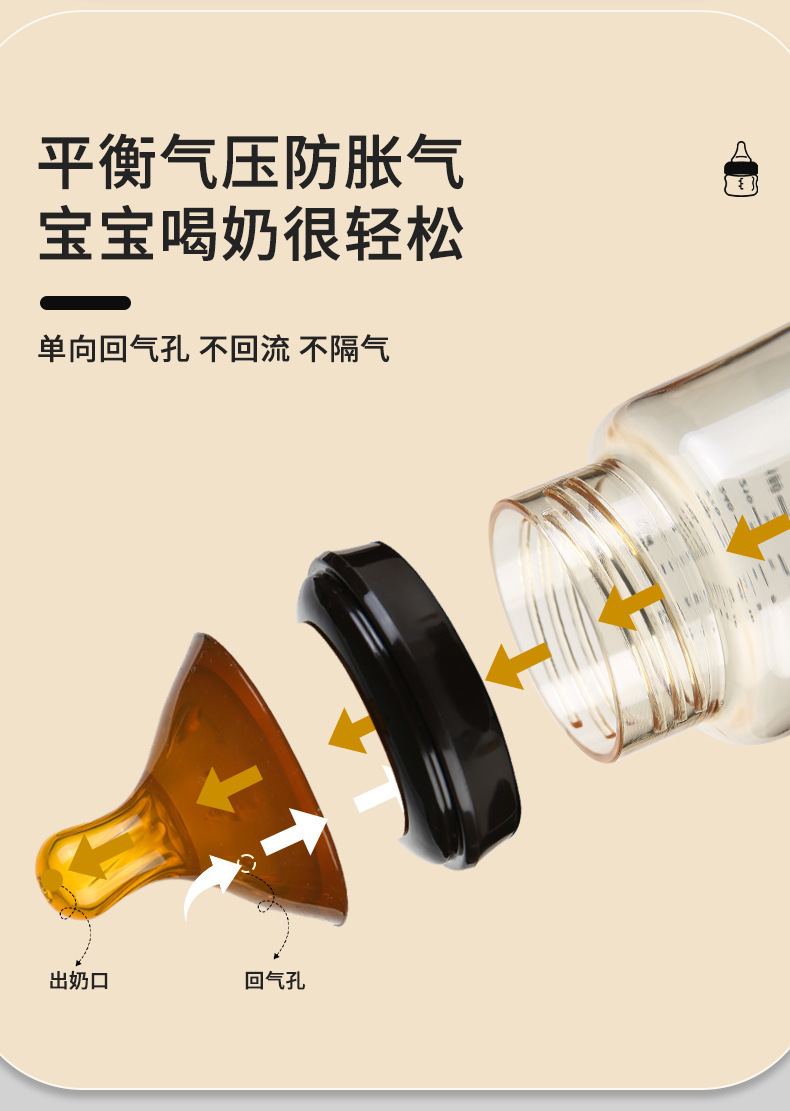 新生儿婴儿奶瓶安全防胀气吸管奶瓶带柄宽口弧形宝宝喝水奶瓶详情5