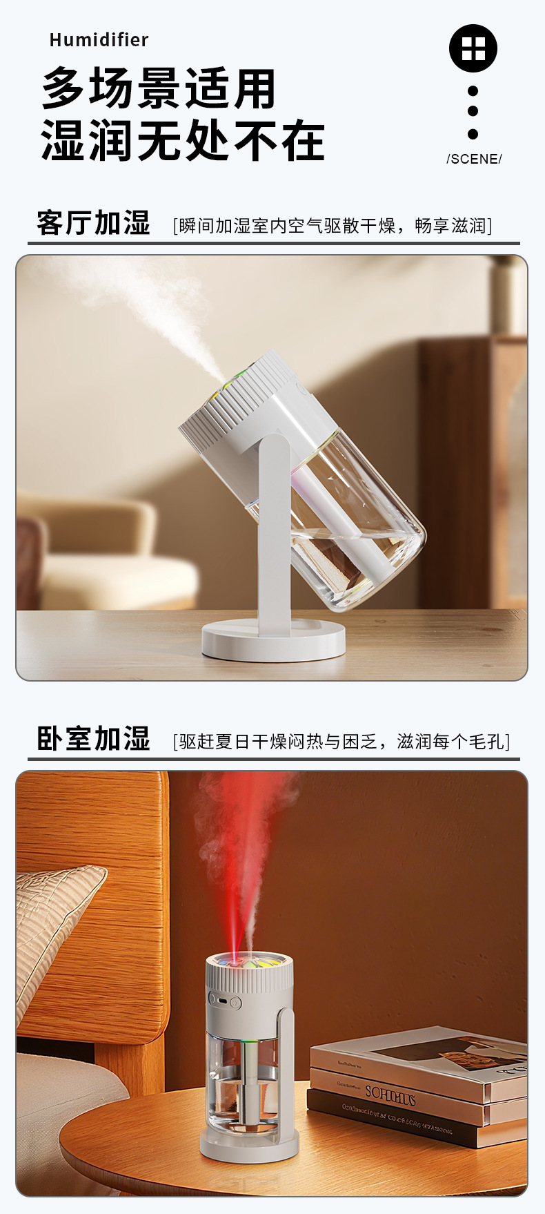 新款满天星摇头加湿器 家用大雾量静音迷你小型车载补水空调加湿详情13