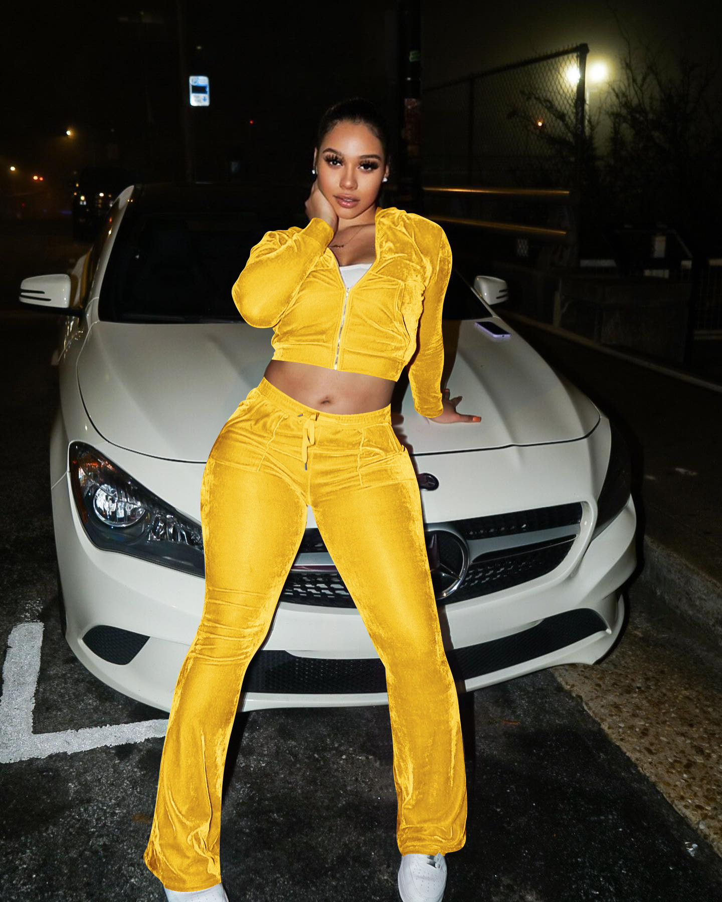 Solid color gold velvet wide-leg pants two-piece set pic 75