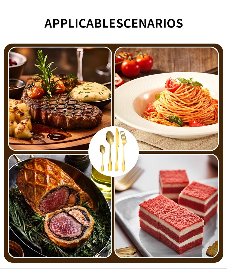 Cross-border 410 stainless steel knife, fork and spoon box set, golden gift box set, high appearance level, 24-piece set, Western tableware four-piece set pic 7