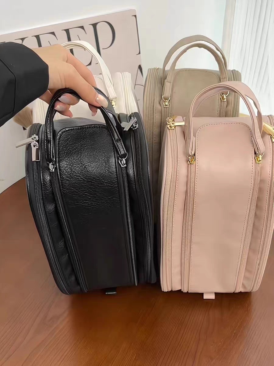 Large-capacity makeup bag, travel double-zipper toiletry bag, new waterproof high-end skin care product box, storage bag, portable for women pic 15