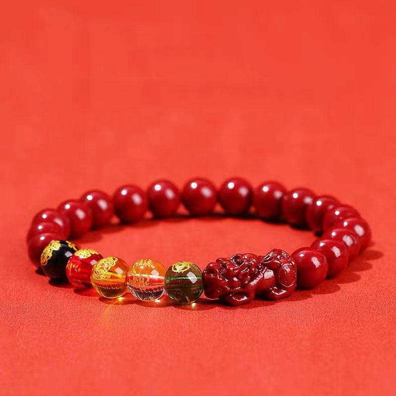 Counterfeit cinnabar and purple gold sand five-way God of Wealth bracelet for men and women, original mineral Buddhist prayer beads and jewelry factory wholesale pic 10