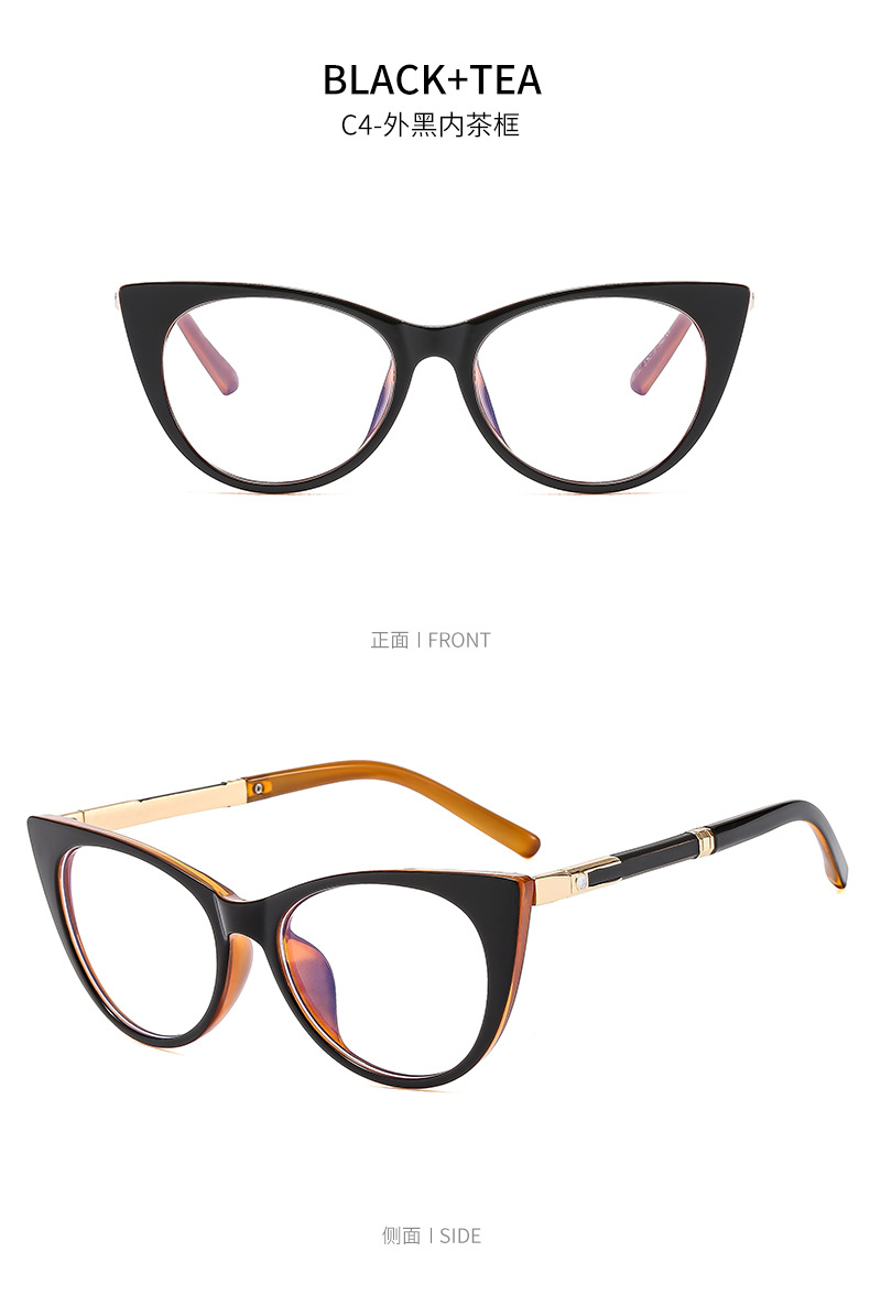 2024跨境个性新款猫眼防蓝光眼镜金属装饰平光镜欧美时尚框架眼镜详情14