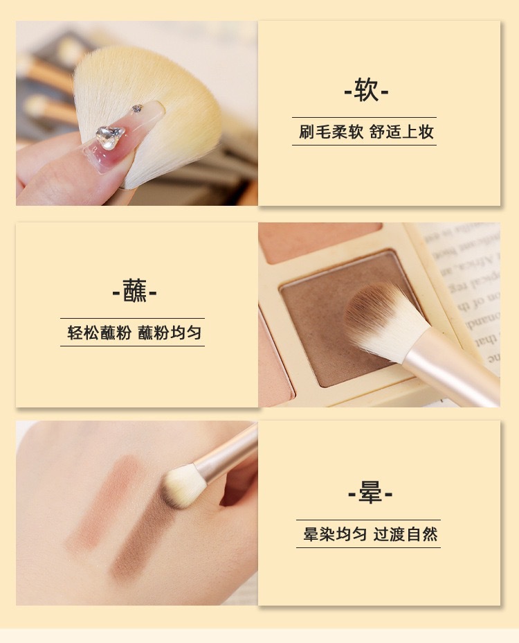 New skylight 5-piece mirror box mini portable loose powder multi-functional makeup set brush with mirror beauty set brush, eyeshadow brush, loose powder brush, foundation brush and setting brush pic 7