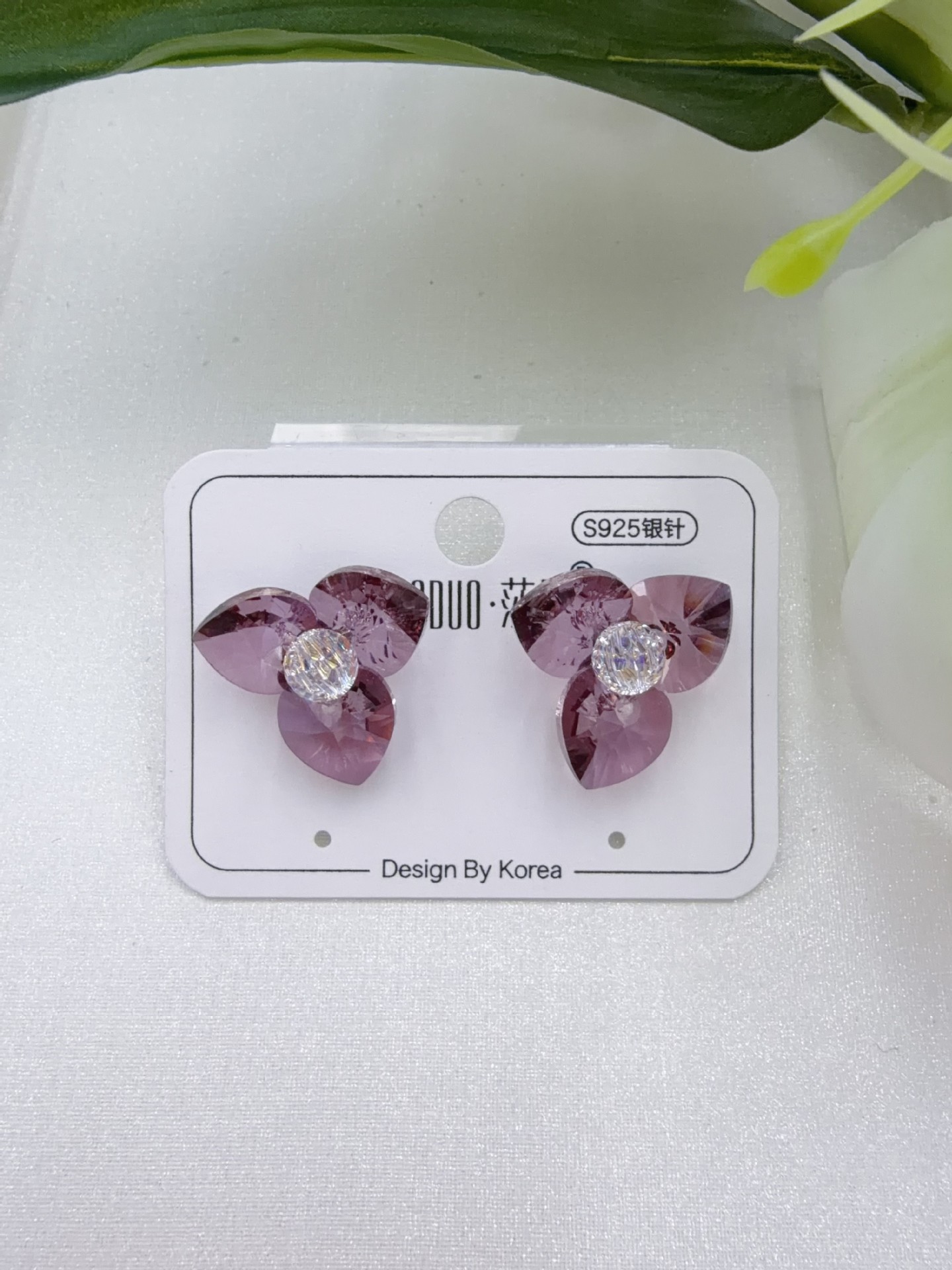 施家水晶奥地利S925银针韩系小巧精致三叶草耳环ins风女耳饰详情15