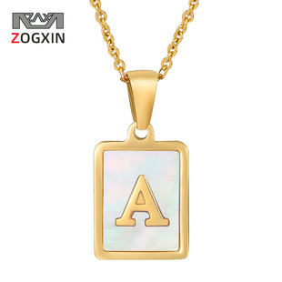 Cross-border bestseller: 26-letter heart-shaped shell necklace, a versatile stainless steel letter pendant for women with a European and American style pic 2
