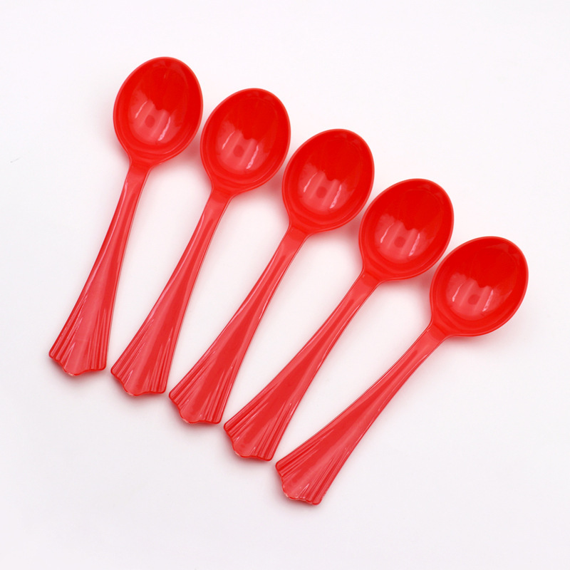 喜宴婚庆现货红色调羹20个加厚塑料勺子餐具一次性蛋糕调味勺日用百货详情10