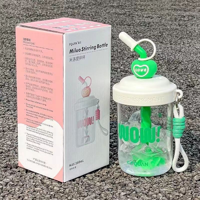 KT猫新款塑料吸管杯手动搅拌杯便携吸管杯可爱创意简约少女心水杯详情12