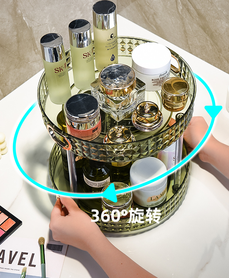 Cross-border light luxury dressing table, cosmetics rotating storage rack, bathroom desktop, perfume and skin care products storage rack tray pic 8