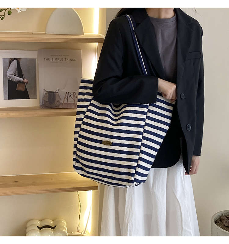 Striped canvas bag, 2024 new Korean-style ins tote casual bag, single-shoulder large-capacity tote bag shopping bag pic 43