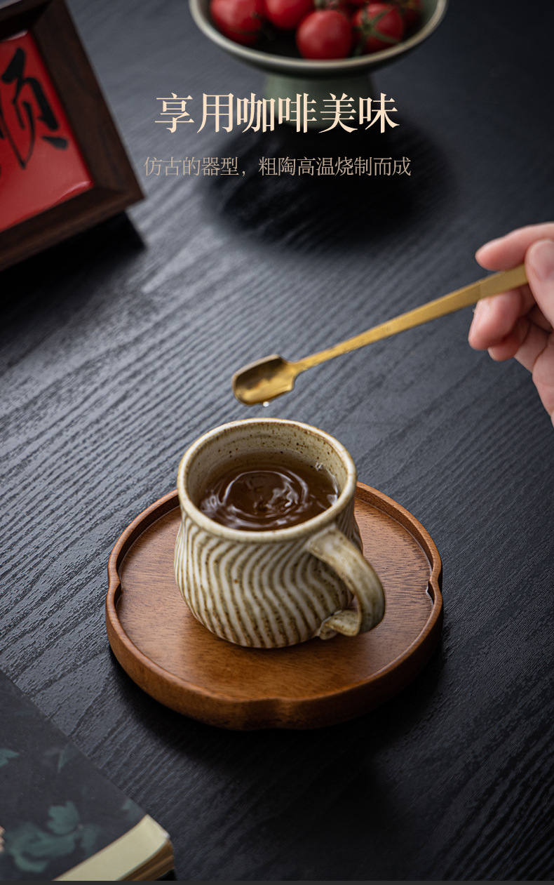 侘寂粗陶复古咖啡杯水杯手捏陶瓷高颜值陶瓷杯茶咖杯下午茶马克杯详情9