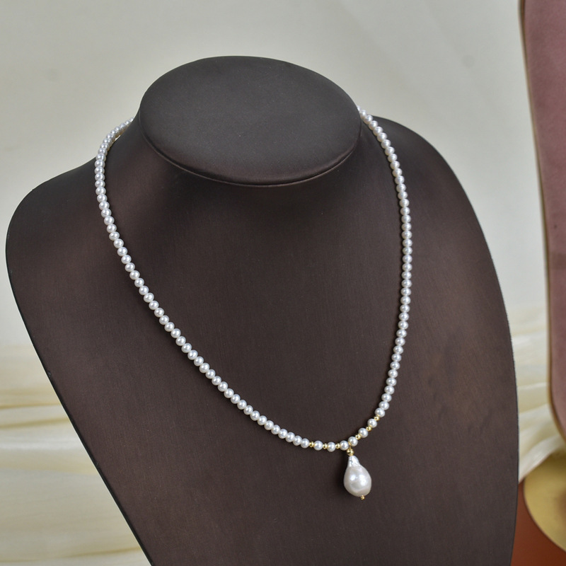 近圆淡水珍珠项链女轻奢简约百搭锁骨链S925银巴洛克珍珠吊坠颈链详情9