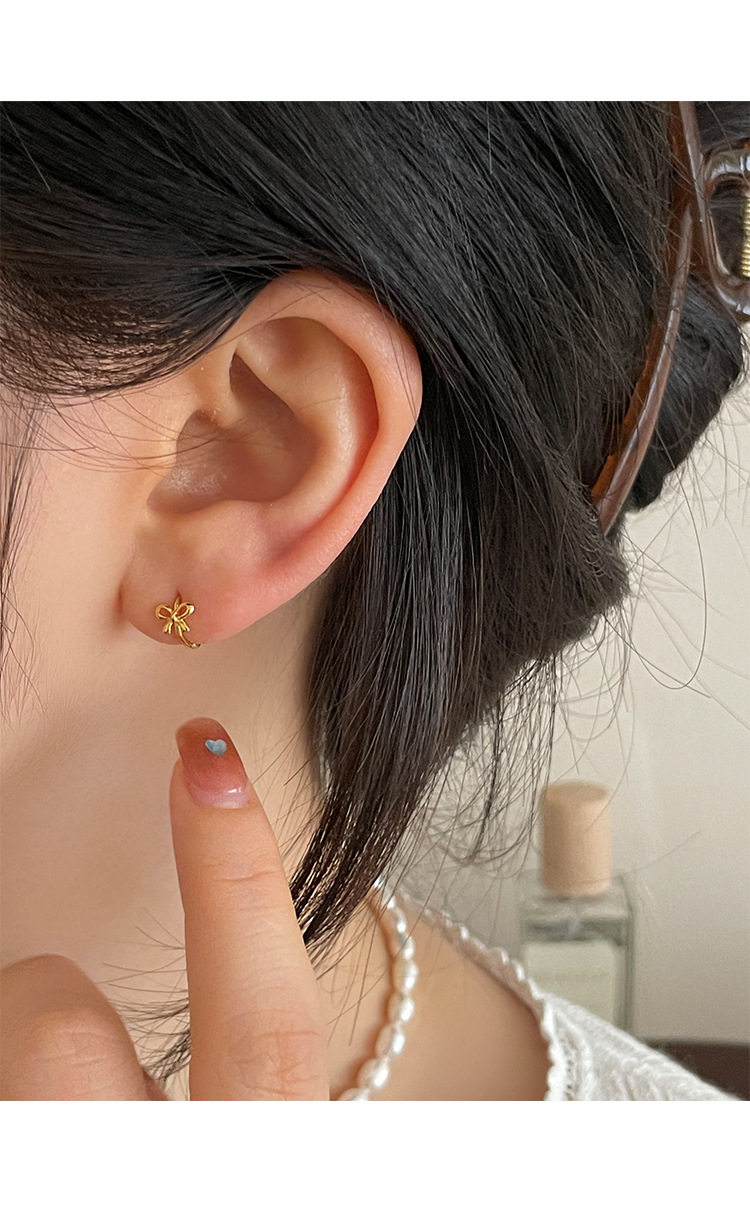 999纯银蝴蝶结耳扣简约小巧精致小众设计感高级自然百搭新款耳环详情13