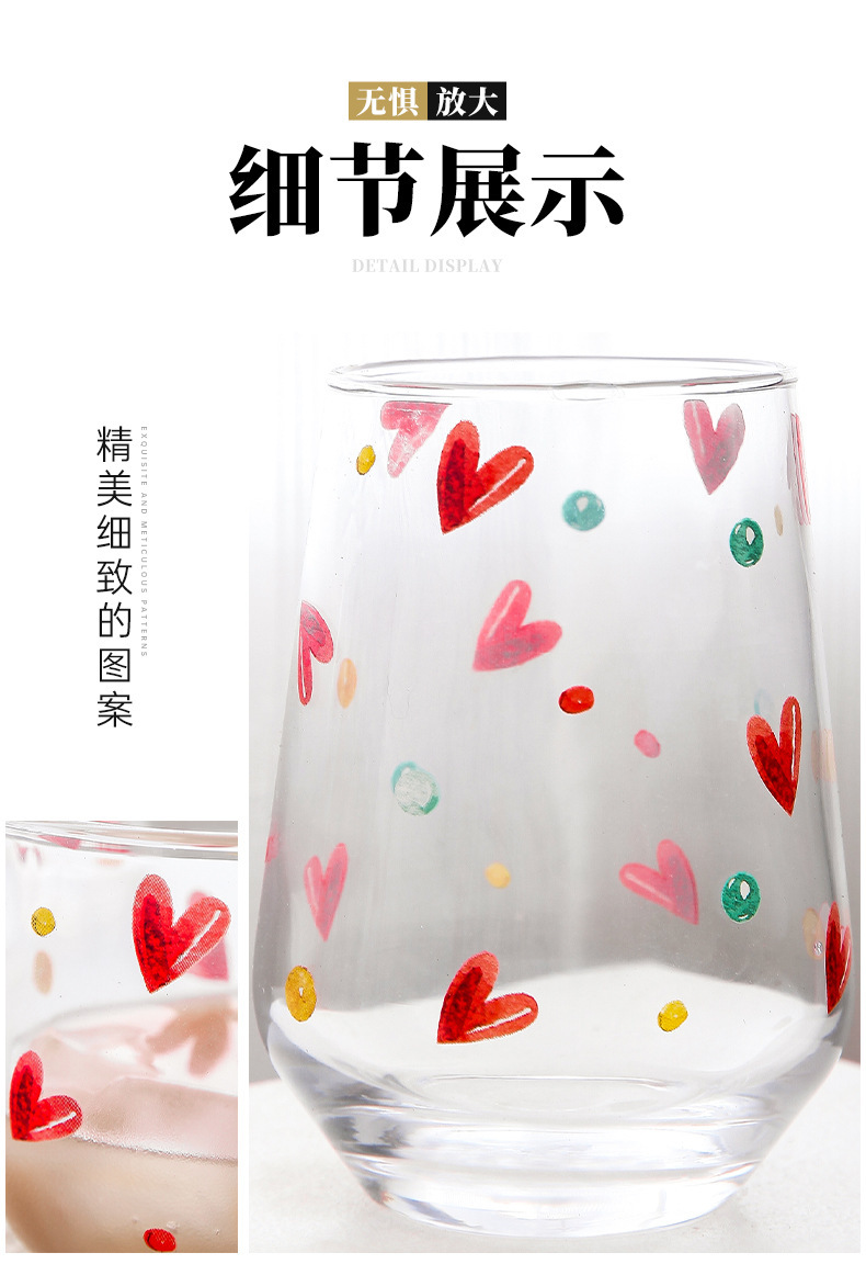 Transparent glass cups with creative heart-shaped milk breakfast cups, office household tea cups, and water cups with handles pic 11
