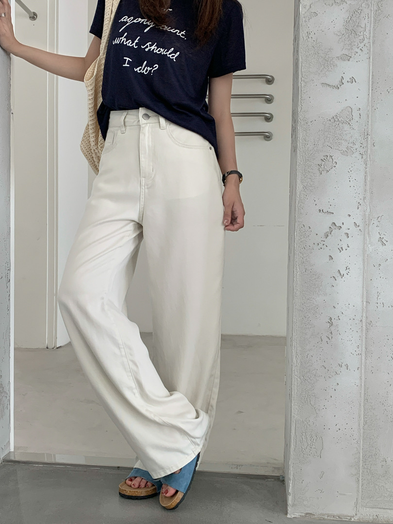 GAGD Tencel cool-feel washed wide-leg jeans for petite women, summer comfortable straight-leg slimming denim pants pic 24