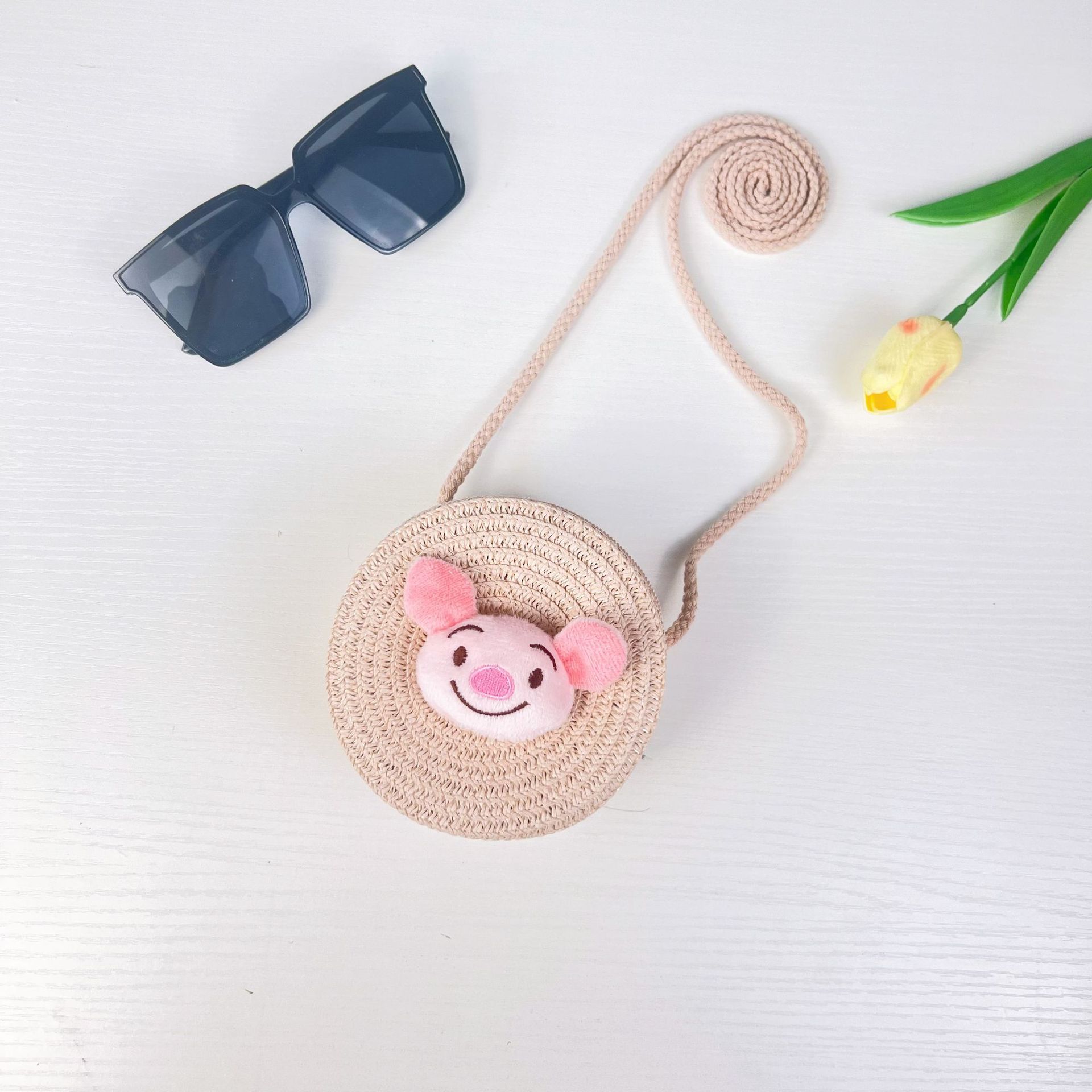 儿童手工编织包包可爱卡通猫草编小包男女童小圆包宝宝零钱包批发详情32