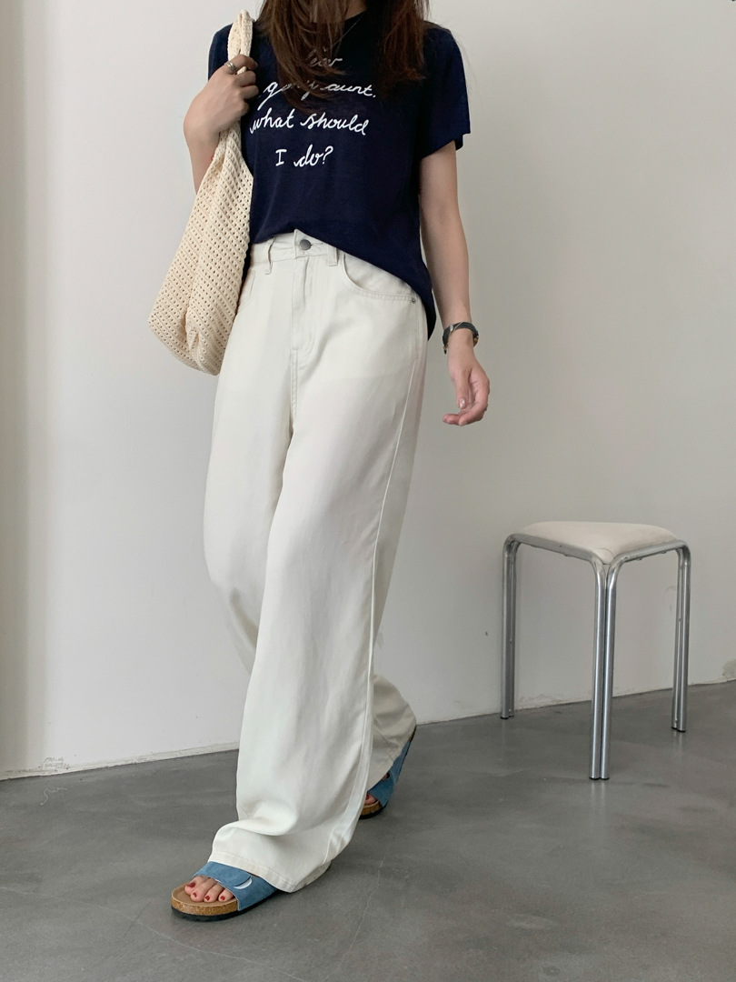 GAGD Tencel cool-feel washed wide-leg jeans for petite women, summer comfortable straight-leg slimming denim pants pic 21