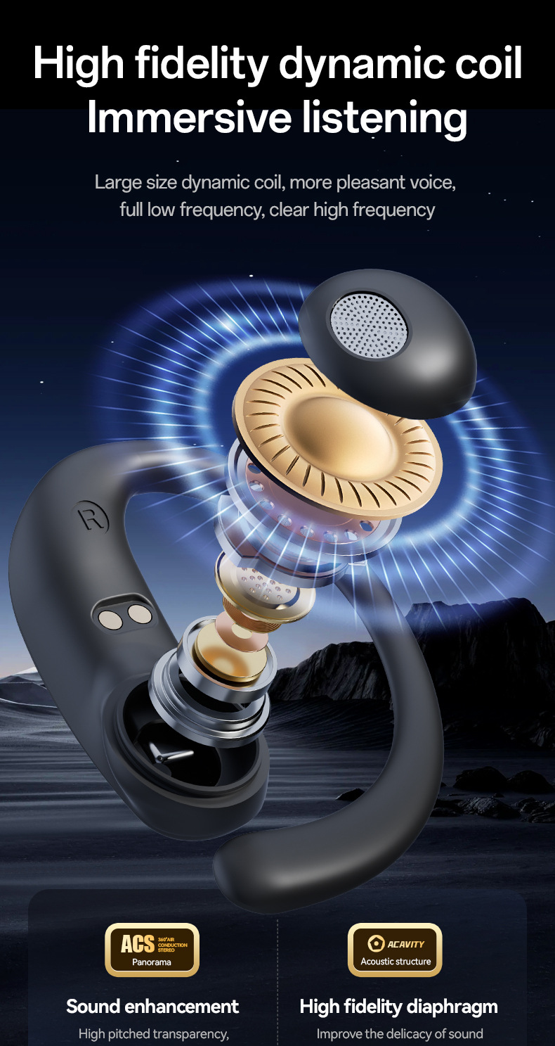 The new AI smart cross-border model M134 ear-hanging OWS non-in-ear open Bluetooth headphones with dual digital display private mold pic 10