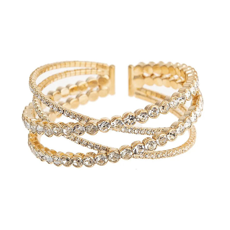 Super dazzling diamond claw chain bracelet for party gatherings, 2-row gold coin claw cross opening bracelet, 4-row and 6-row multi-layer jewelry, popular water diamond jewelry from Europe and America cross-border pic 12