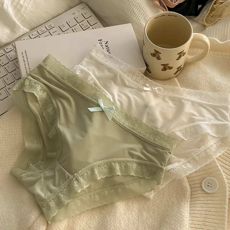 “奶油少女”【屁屁面膜裤】春夏色冰丝内裤女生中腰速干蕾丝边详情13