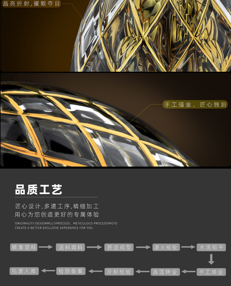 水晶玻璃心境蛋轻奢心悦蛋刀叉收纳套装家用描金透明珐琅花摆件详情4