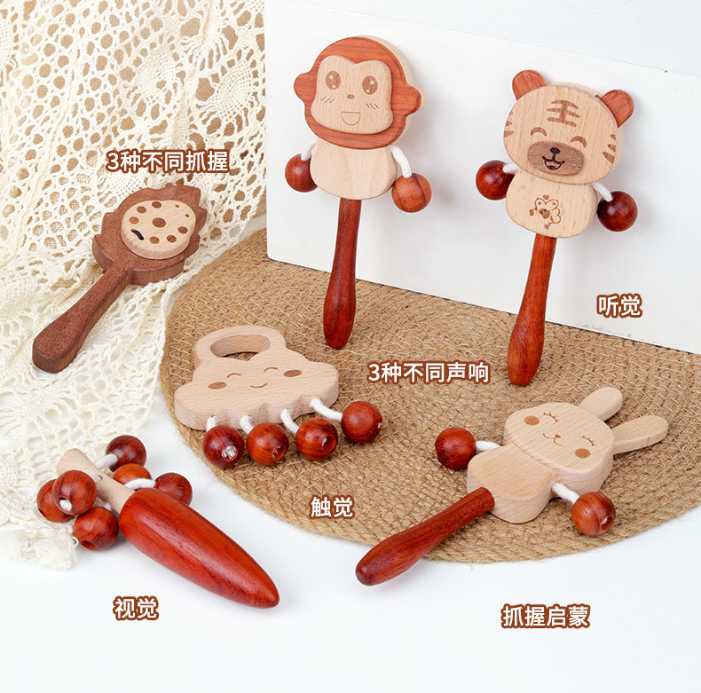 婴儿卡通木制益智早教玩具木质纪念礼物安抚啃咬手摇铃榉木拨浪鼓详情3