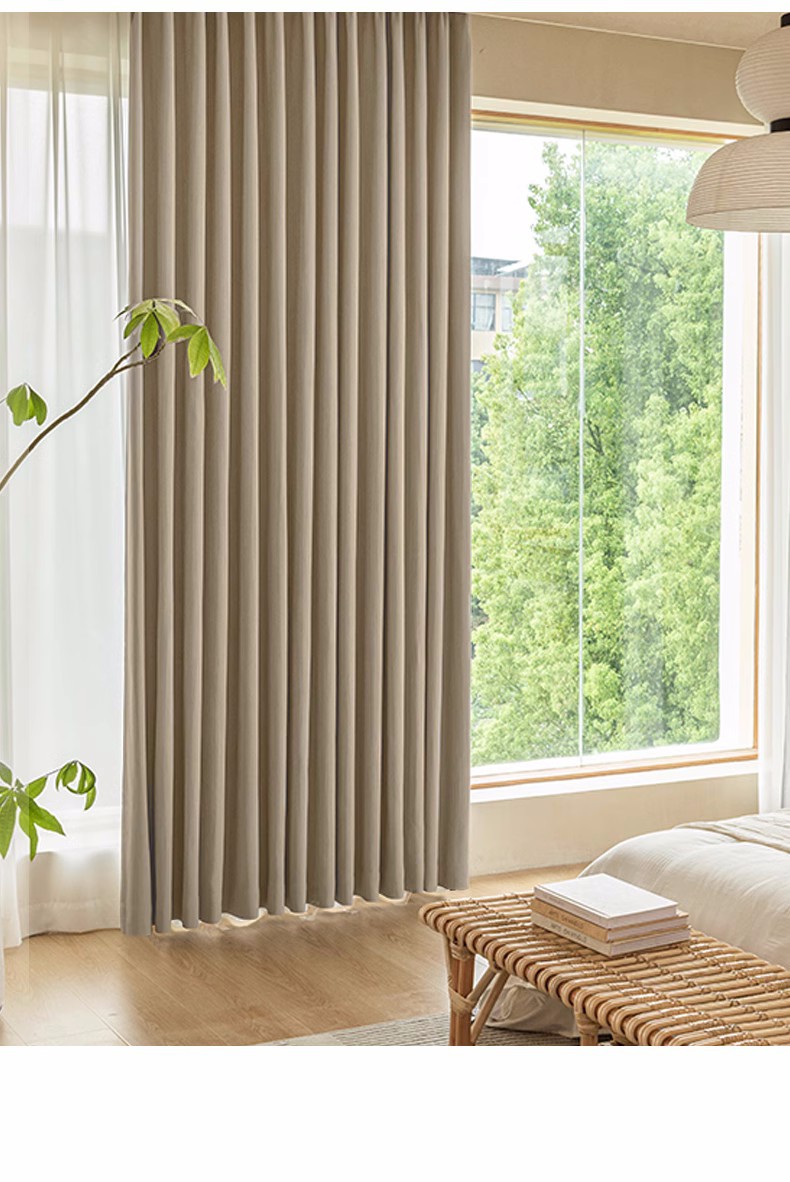 绍兴柯桥窗帘全遮光加厚日式雪尼尔奶油色简约全屋客厅落地卧室帘详情20