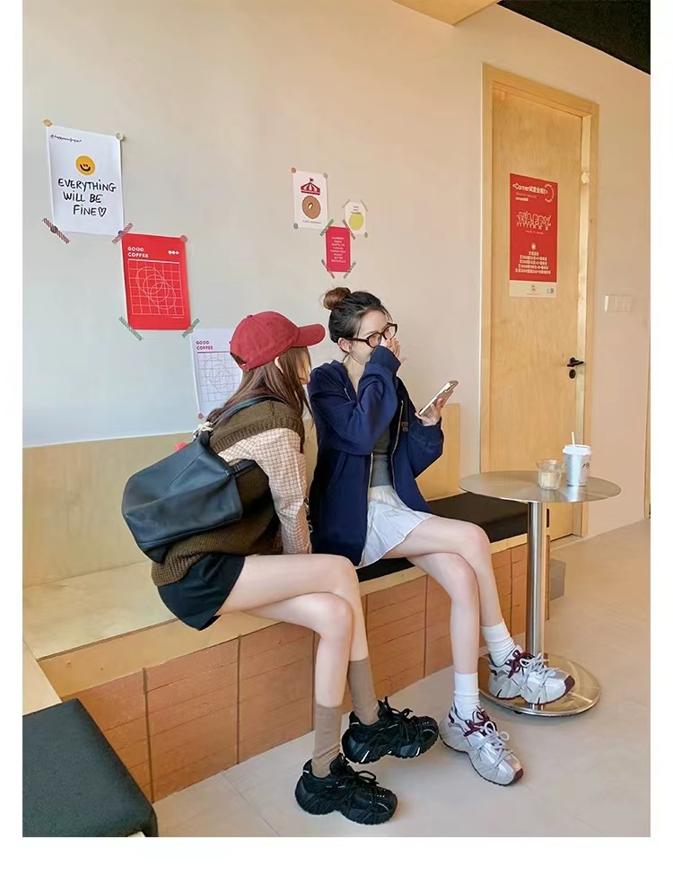 葡萄妈同款 画报女孩 时髦双鞋带网面拼接厚底增高老爹鞋女真皮详情20