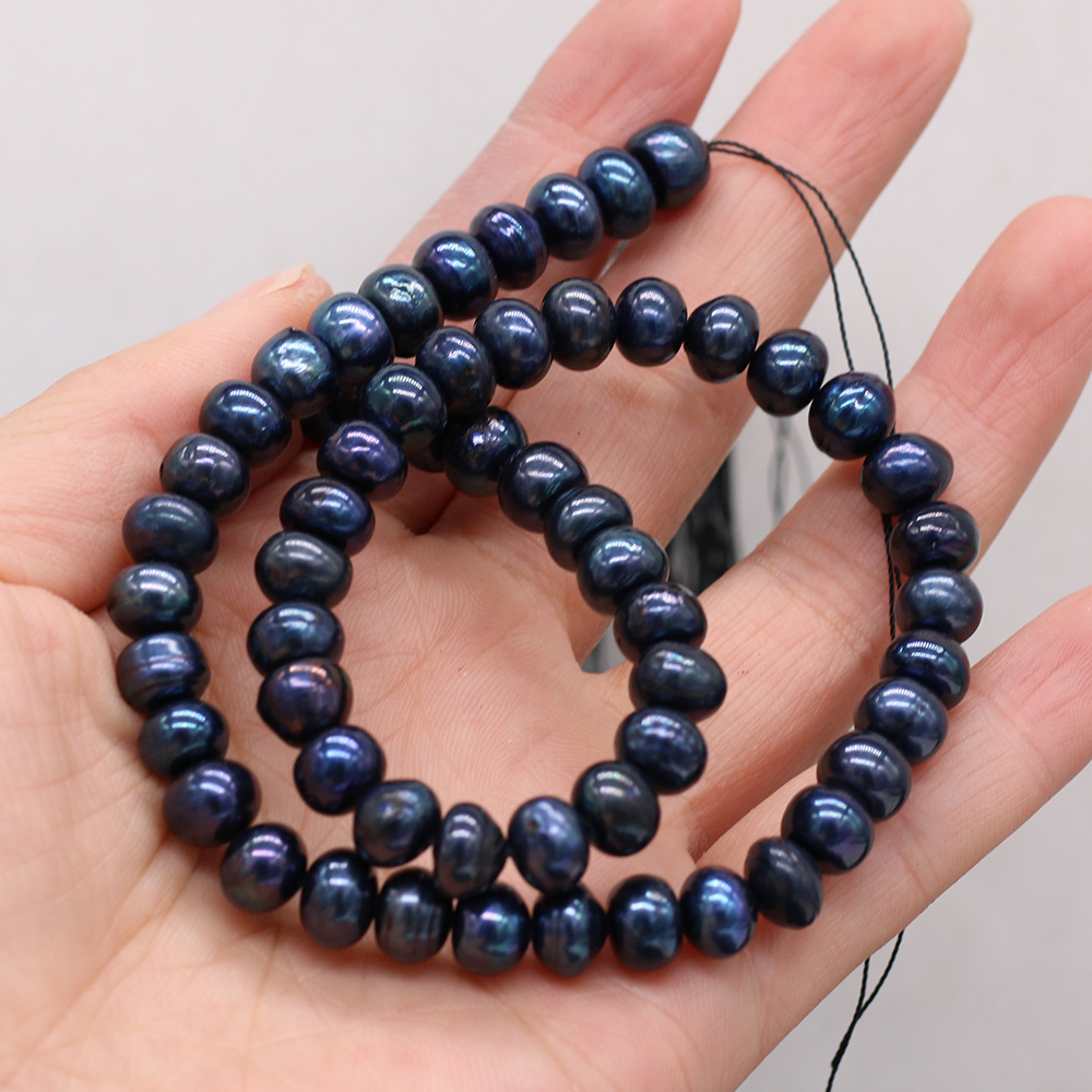 DIY semi-finished product of 8-9mm nearly round beaded dyed black natural freshwater pearl potato bead necklace bracelet pic 2