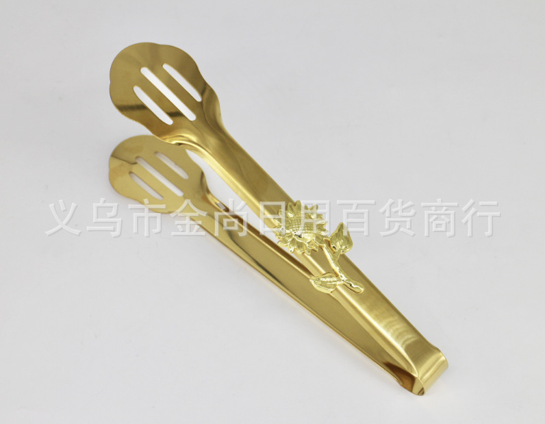 轻奢金色向日葵花多功能不锈钢食物夹子面包夹蔬菜沙拉牛排食品夹详情4