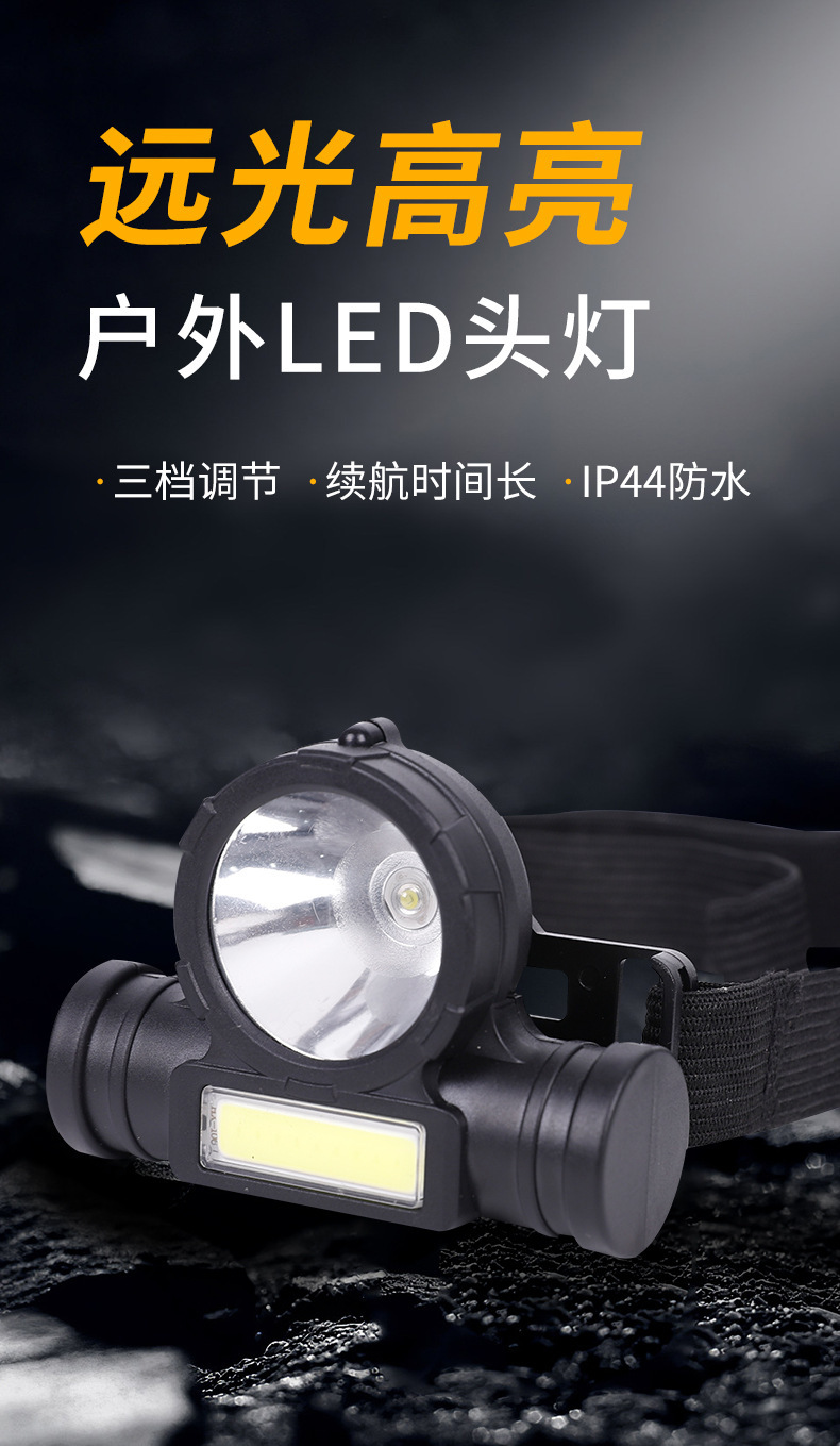 Cross-border outdoor C0B charging head-mounted flashlight led fishing waterproof charging headlamp long Battery life strong light lithium battery pic 1