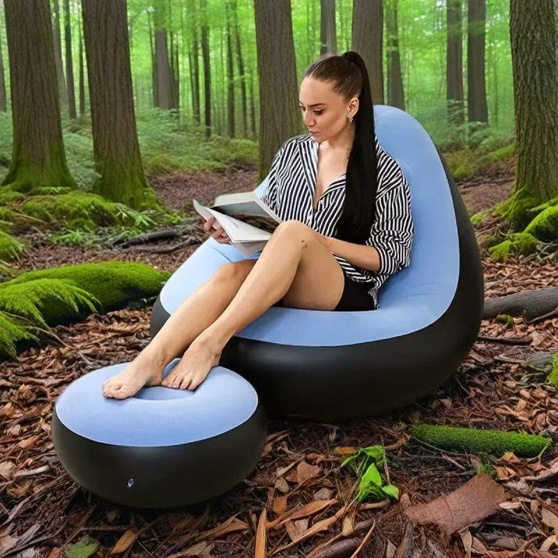 成人懒人沙发两件套带脚蹬马卡龙植绒沙发躺椅休闲充气沙发工厂直销详情7