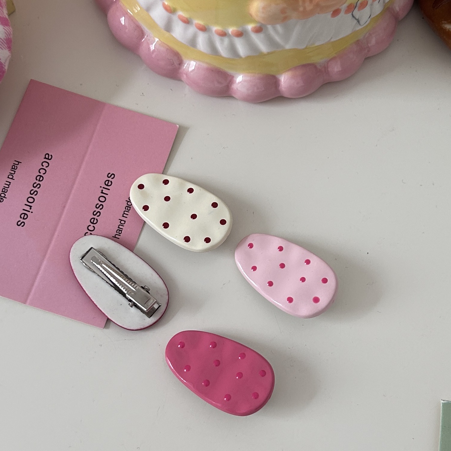DD Dot Oval Clip, simple Japanese and Korean polka dot water drop duckbill clip, ins simple and versatile fringe clip, small clip pic 9