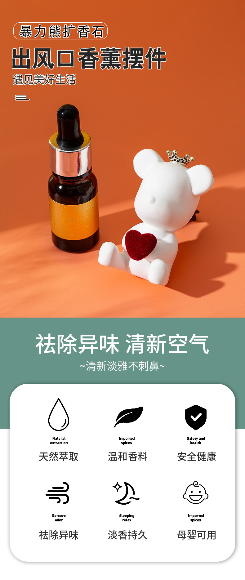 ins车载香水摆件汽车空调出风口香水夹车暴力熊香薰情侣礼物饰品详情2