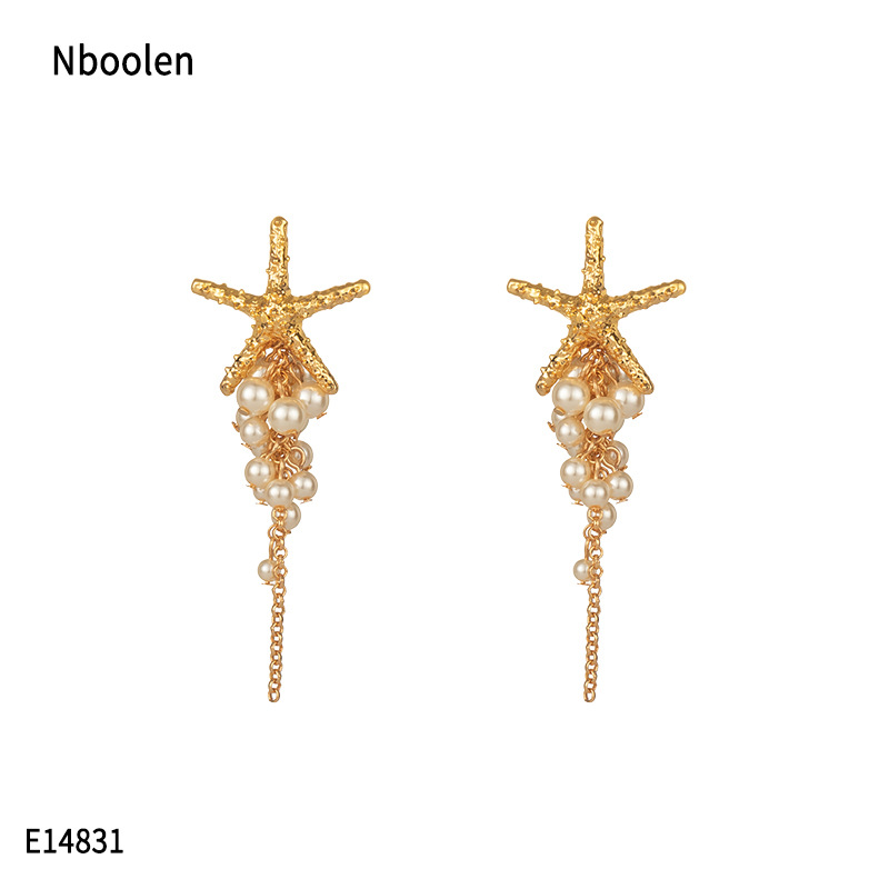 Dulce y refrescante versión coreana pendientes para mujeres niche estrellas conchas collar de perlas diseño de pendientes de alta calidad sentido múltiples orejeras pic 5