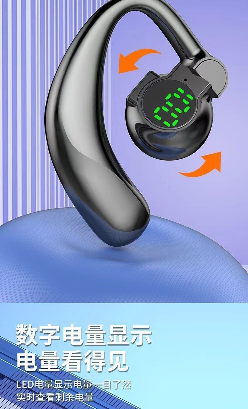 2025 New non-in-ear air conduction business wireless sports call Bluetooth headphones with left and right ear rotating digital display screen pic 3