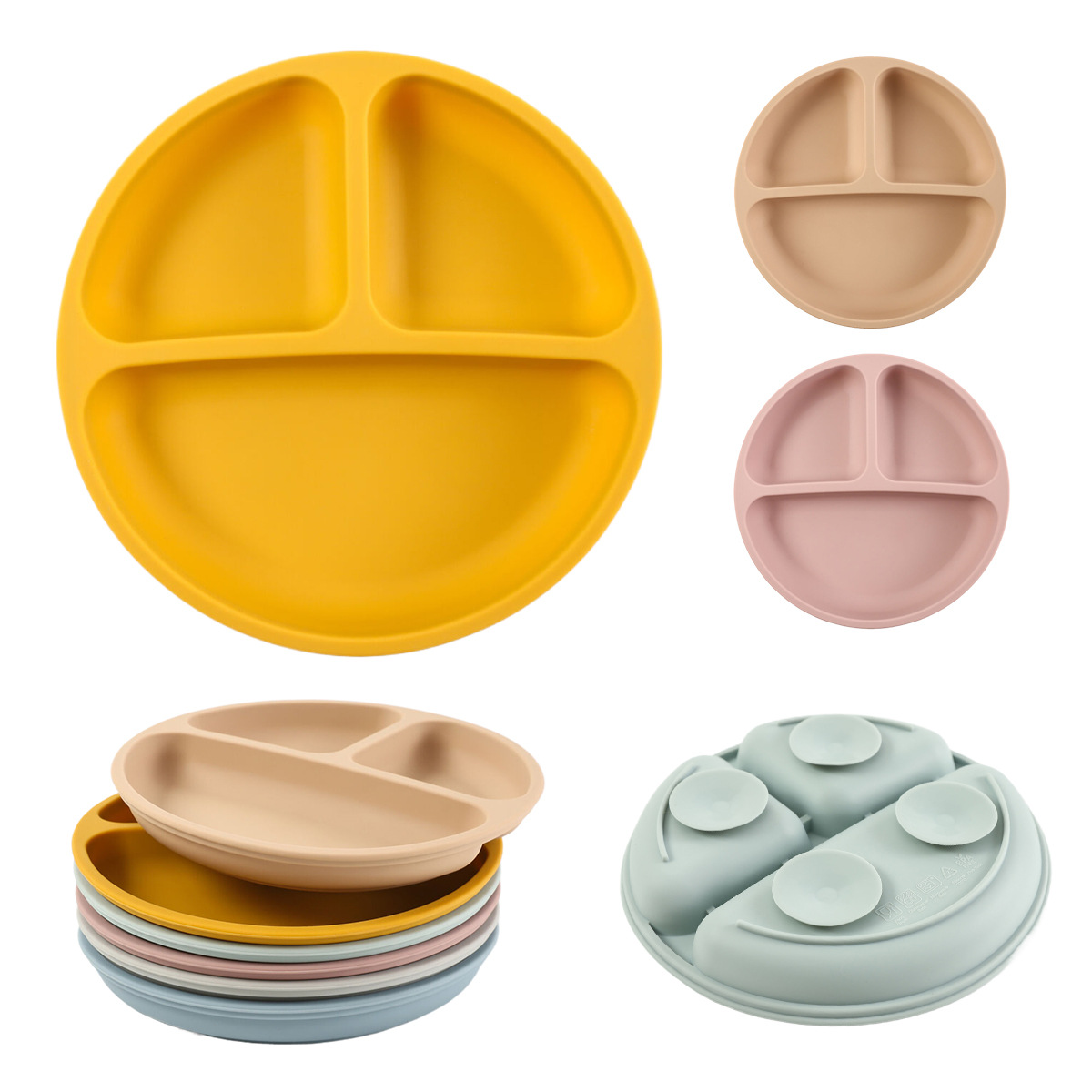 儿童硅胶餐盘跨境工厂分格盘子食品级宝宝餐盘防摔吸盘式辅食餐盘详情8