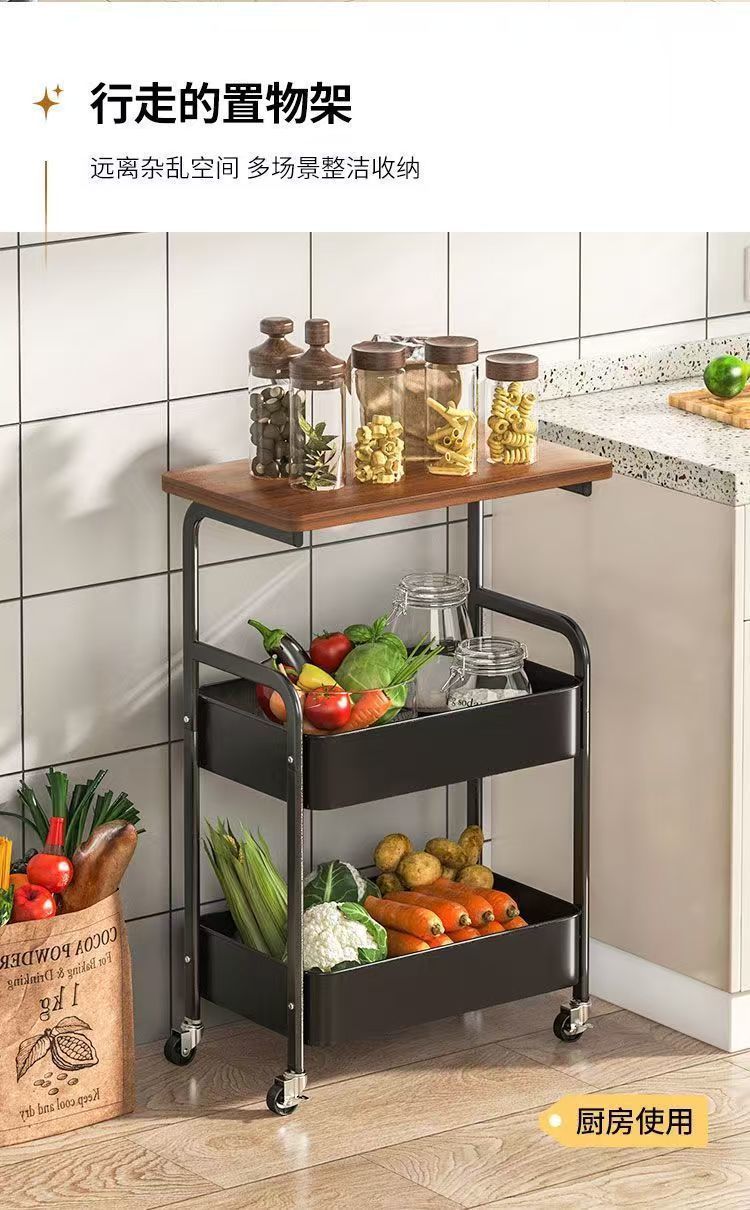 小推车置物架复古风落地带轮可静音移动多层零食架沙发茶几置物架详情11