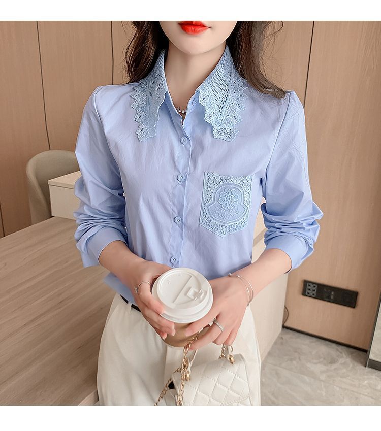 春秋季2025年新款女装时尚减龄纯棉衬衫女洋气全棉蕾丝领休闲上衣详情24