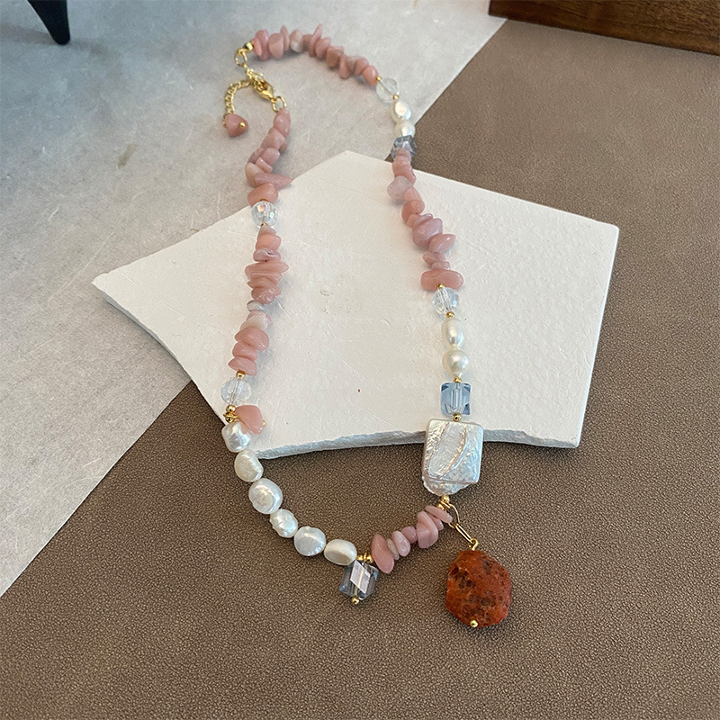 沙滩漫步巴洛克天然珍珠太阳石不规则项链时髦个性高级度假风春夏详情3