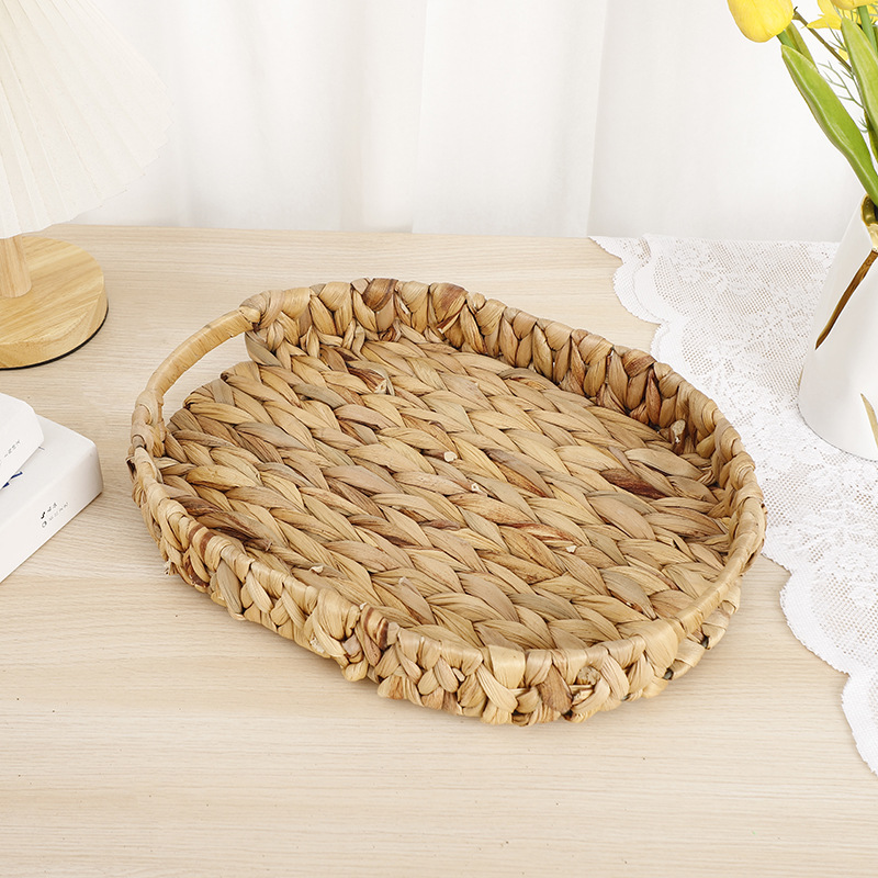 Wholesale of new water hyacinth straw woven storage baskets, household desktop trays, snack and bread storage baskets, and toy storage boxes pic 3