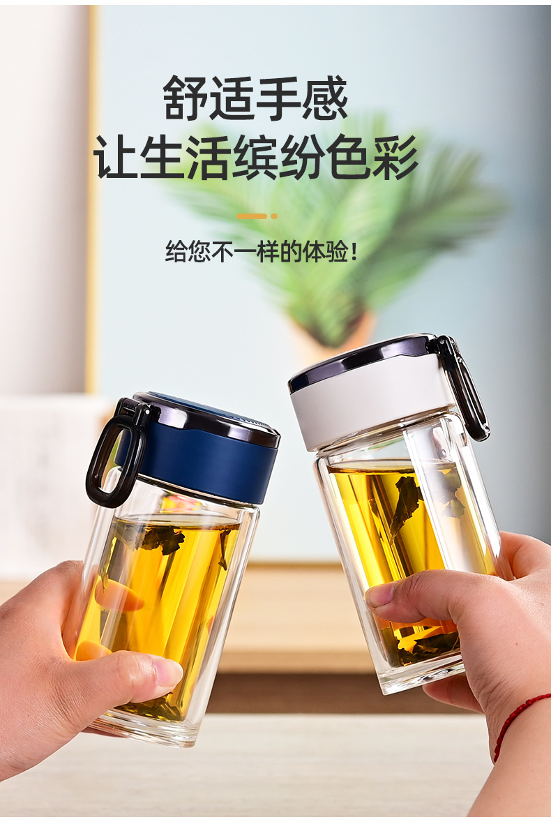 玻璃杯高级感玻璃无铅杯子家用带盖高硼硅双层新款高颜值水杯批发详情16