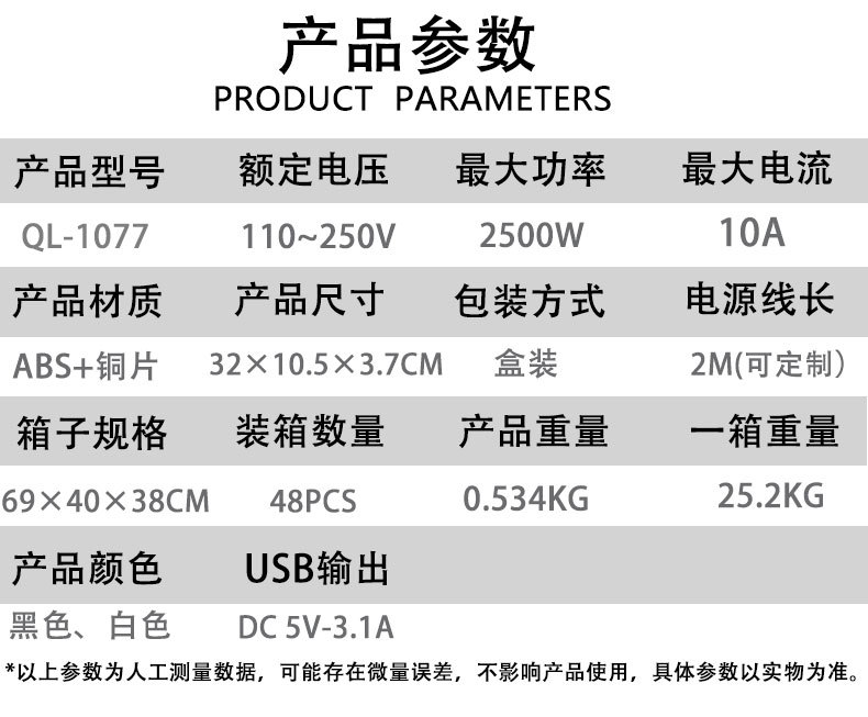 外贸扩展插座厂家批发移动式大功率有线多位孔插排排插详情6