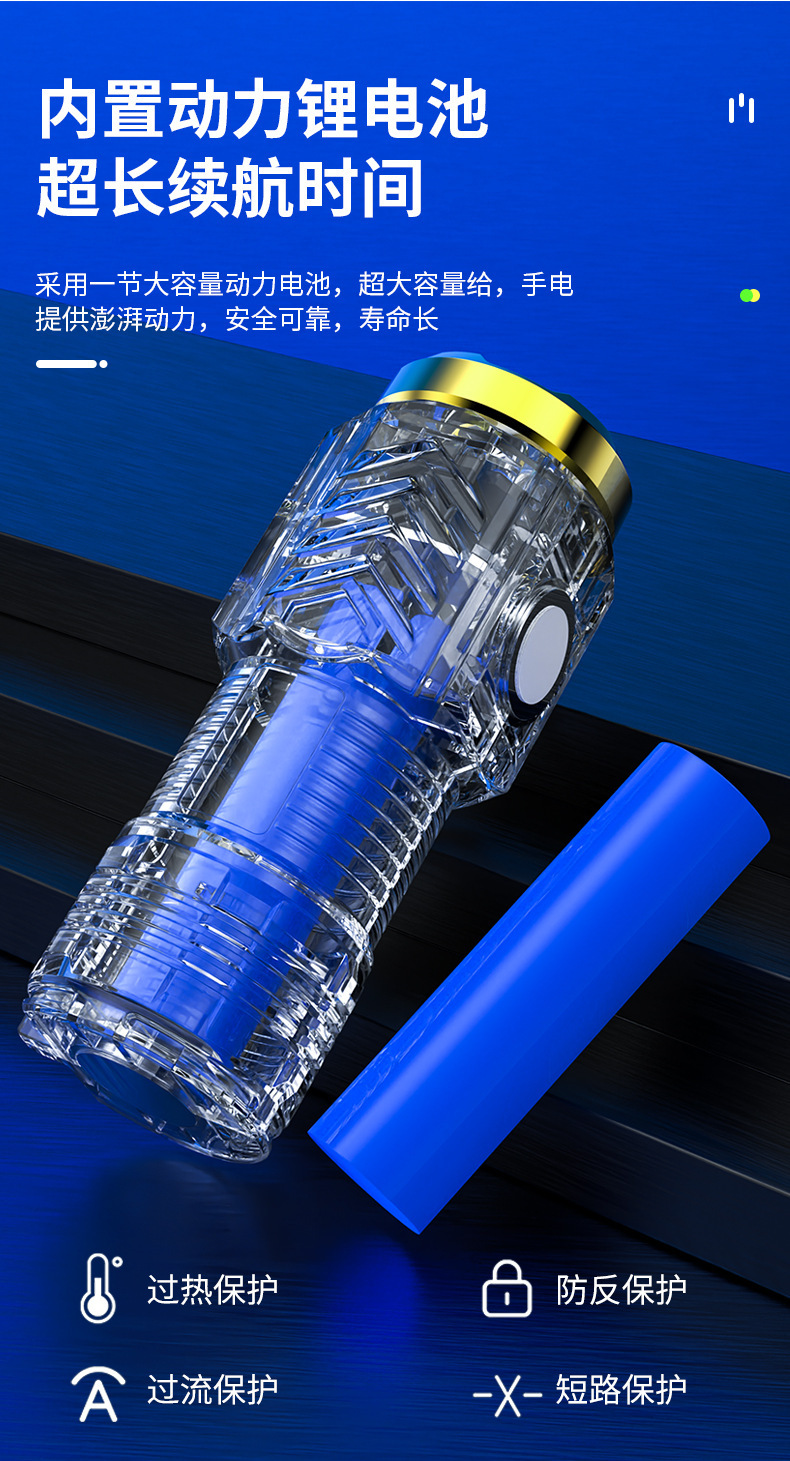 New outdoor LED high-intensity flashlight mini super portable multi-functional holder magnetic rechargeable three-eyed monster pic 7