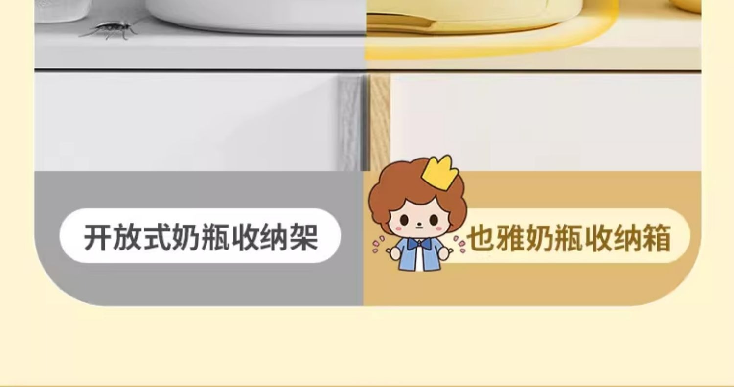 也雅奶瓶收纳盒宝宝餐具辅食碗筷沥水架婴儿收纳箱防尘沥干置物架详情8