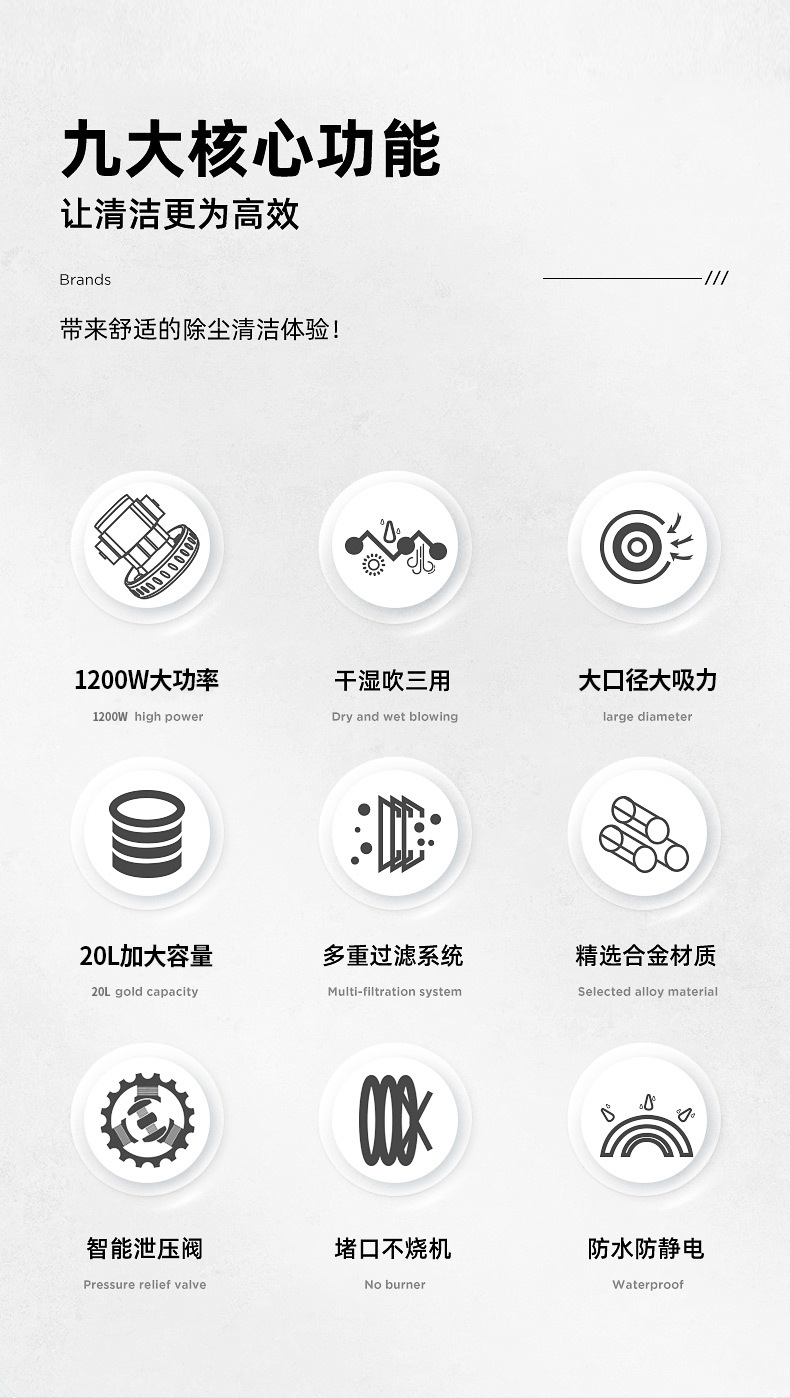 20L扬子吸尘器家用大吸力大功率干湿吹桶式吸尘器现货源头工厂详情2