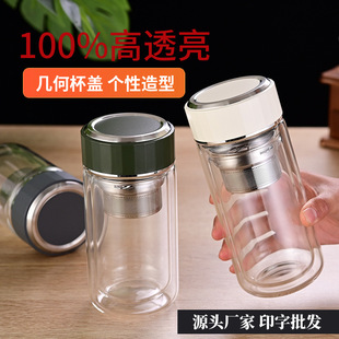 玻璃杯高级感玻璃无铅杯子家用带盖高硼硅双层新款高颜值水杯批发详情5